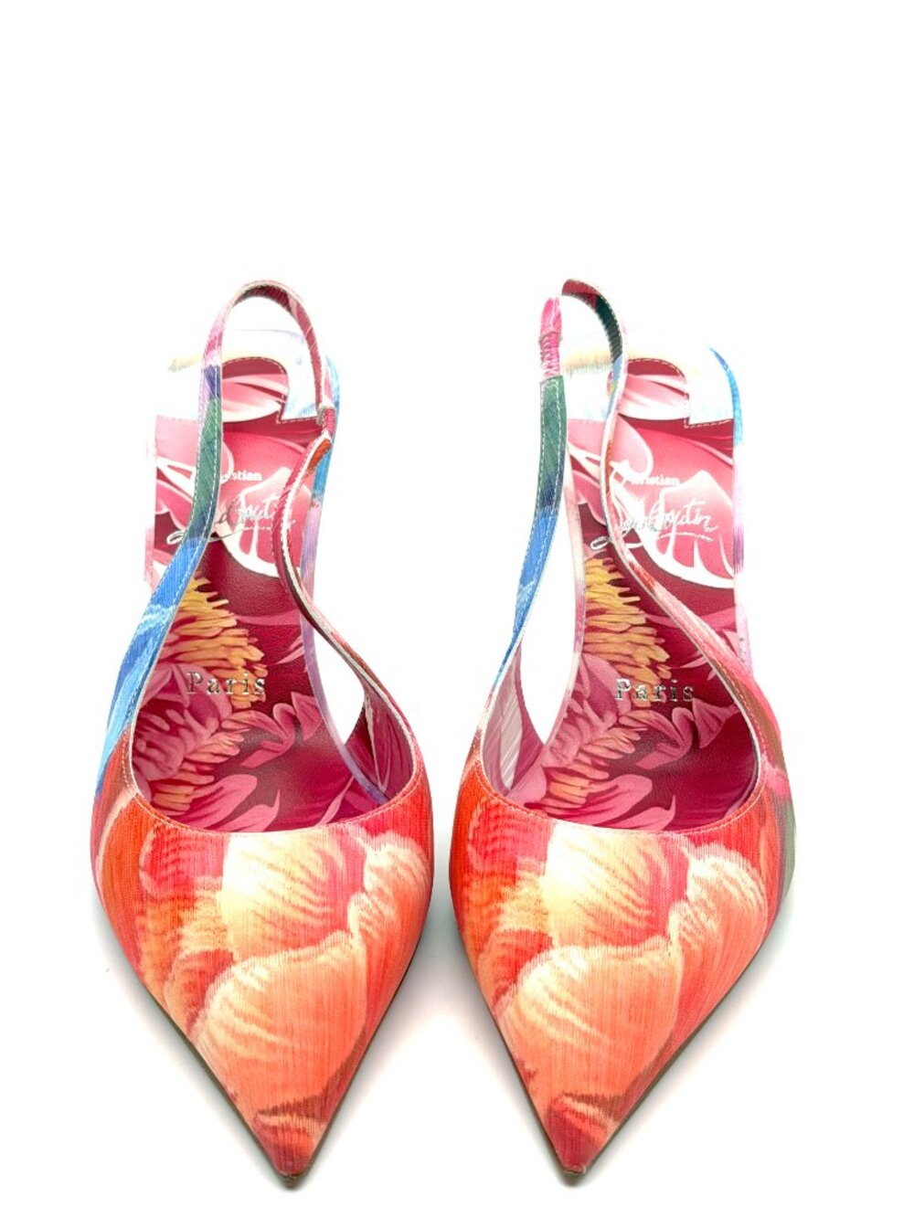Christian Louboutin MISS Z SLING BACK 100 Silk Peonies Sandals Heels Shoe - Picture 8 of 16